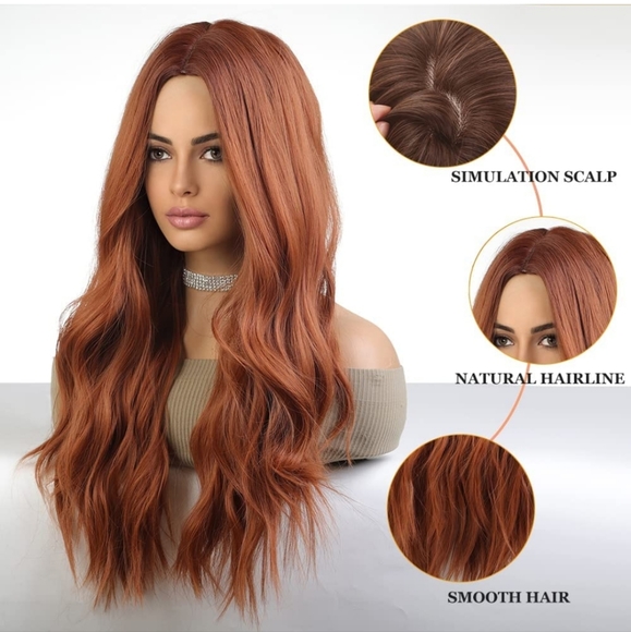 Long Ombre Auburn Wig Synthetic Wavy Curly Hair - Picture 4 of 5